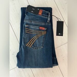 7 For All Mankind Dark Blue Skinny Jeans with Gold Stitching